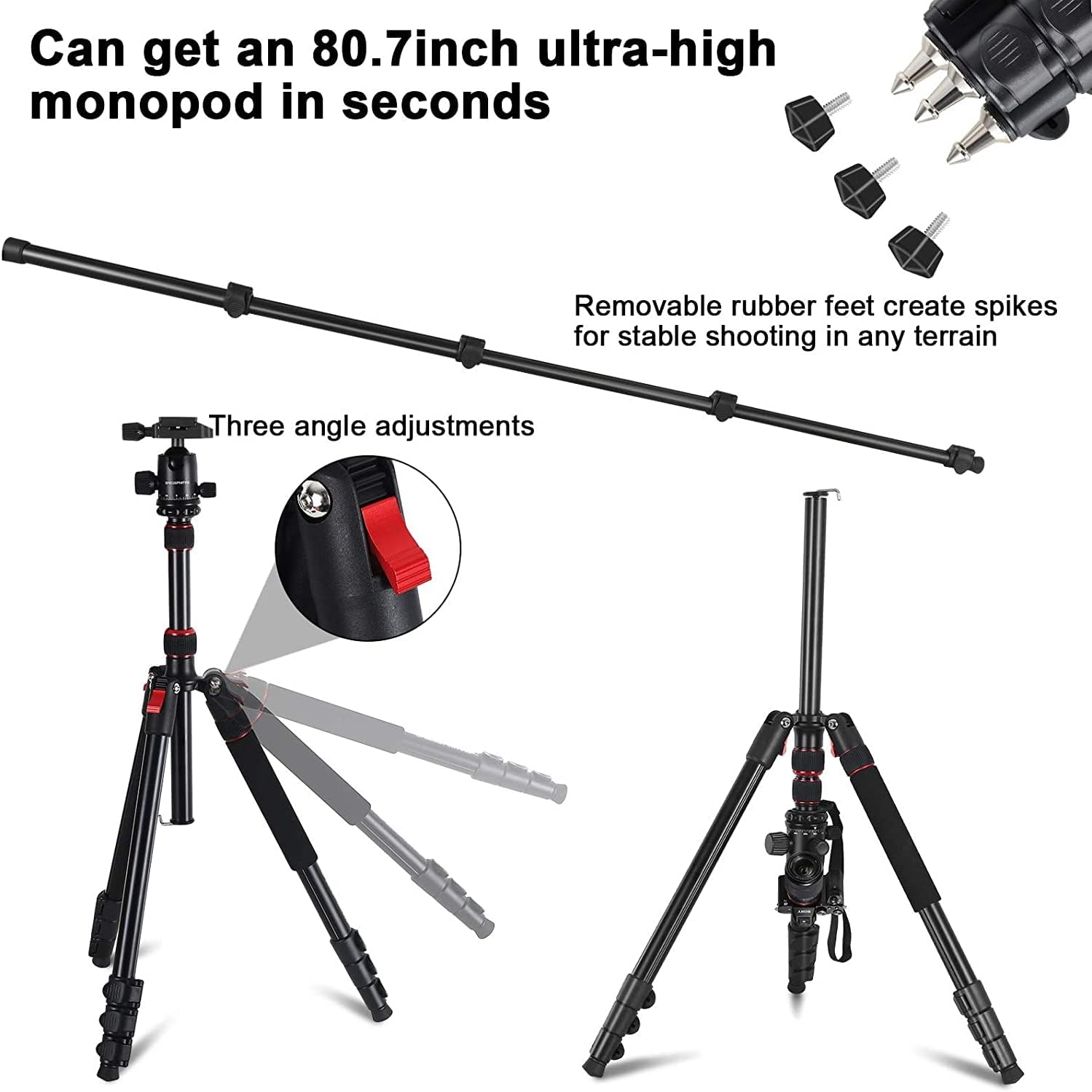 ZOEGATE 79'' Tripod, Camera Tripod for DSLR, 200cm DSLR Tripod Compact Aluminum Lightweight Tripod with 360 Degree Ball Head and 10kgs Load for Travel and Work : Electronics