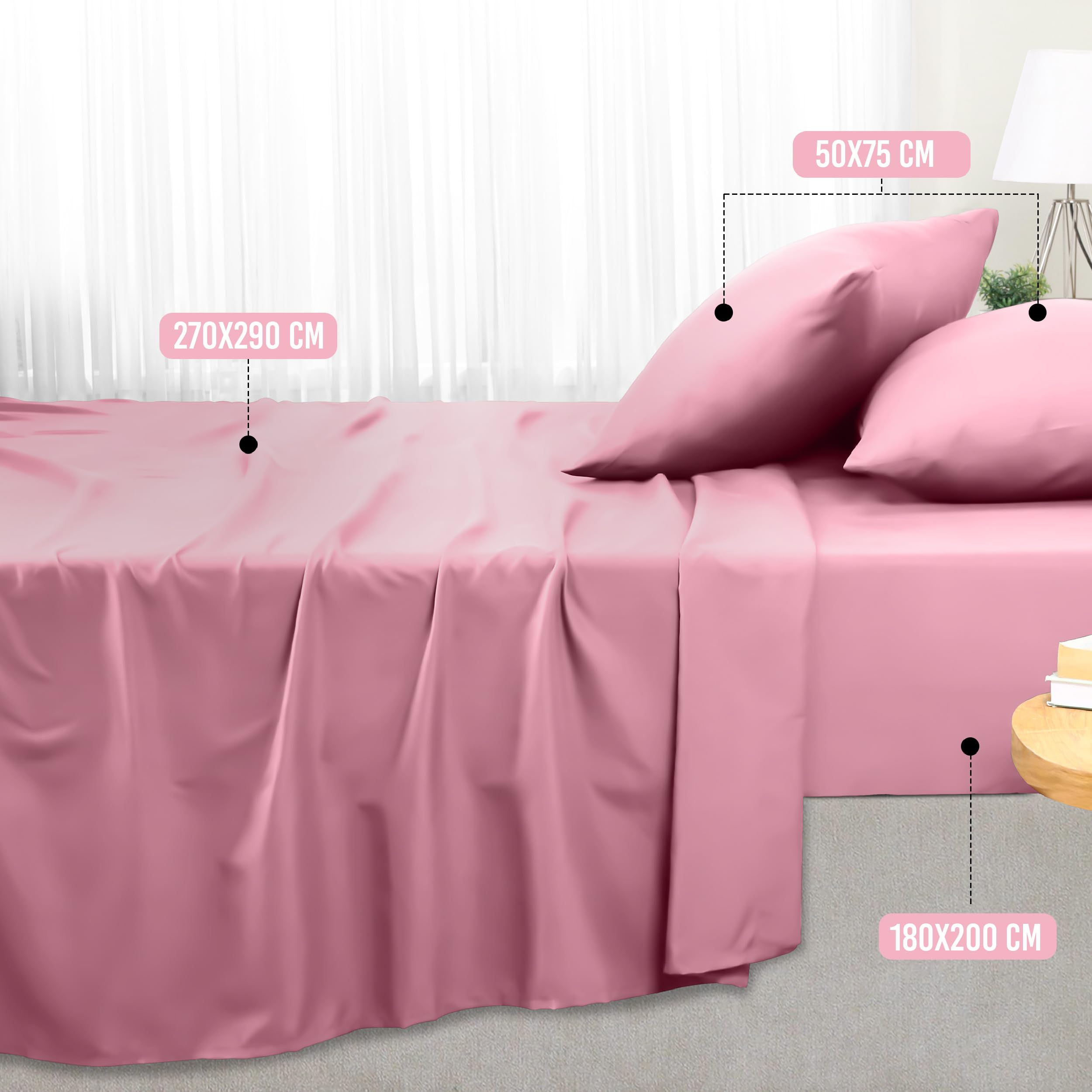 Utopia Bedding - Set Lenzuola Letto Matrimoniali 4 Pezzi 180x200 cm - Spazzolata Poliestre di Microfibra - Oeko-Tex Certificato - Lenzuolo con Angoli, Lenzuolo Piatto e 2 Federe 50x75, Rosa
