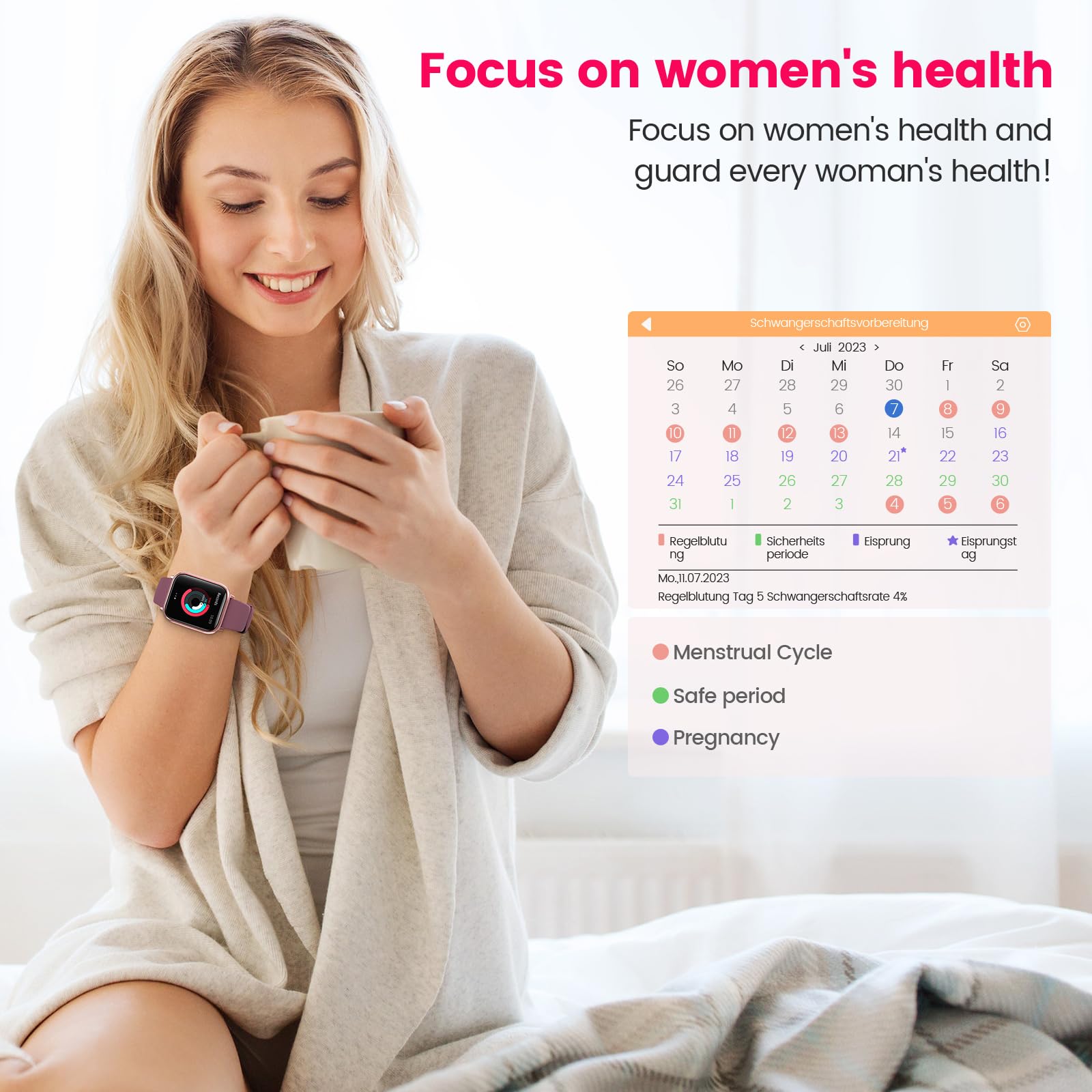 Smartwatch Donna con Chiamate Bluetooth, 1,83” Smart Watch 107+ Sportive con SpO2/Ciclo Mestruale/Frequenza Cardiaca/Monitoraggio Sonno/Impermeabile IP68 FitnessTracker per iOS Android (Rosa Corallo)