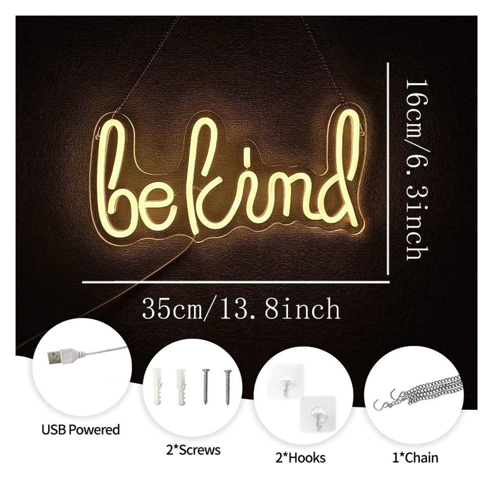 néon signe Enseigne Lumineuse Be Kind À Intensité Variable, Alimentée Par USB, Pour Chambre, Bureau, Bar, Boutique, Pub, Décoration Murale, 35cmx16cm