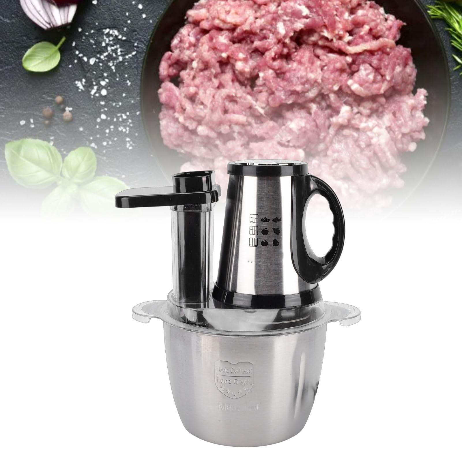 Fockety Procesador de Alimentos, Picadora de Alimentos Eléctrica de Acero Inoxidable de 3 L, Picadora de Carne Robusta, Compacta y Multifuncional con Potente Motor de 300 W (Enchufe europeo 220V)