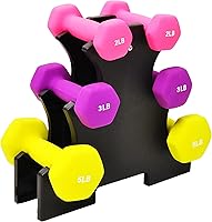 Fitvids Neoprene Dumbbell Set with Rack - 3 Pairs (2/3/5 lbs), Hex Anti-Roll, Anti-Slip, Color-Coded for Home Workouts