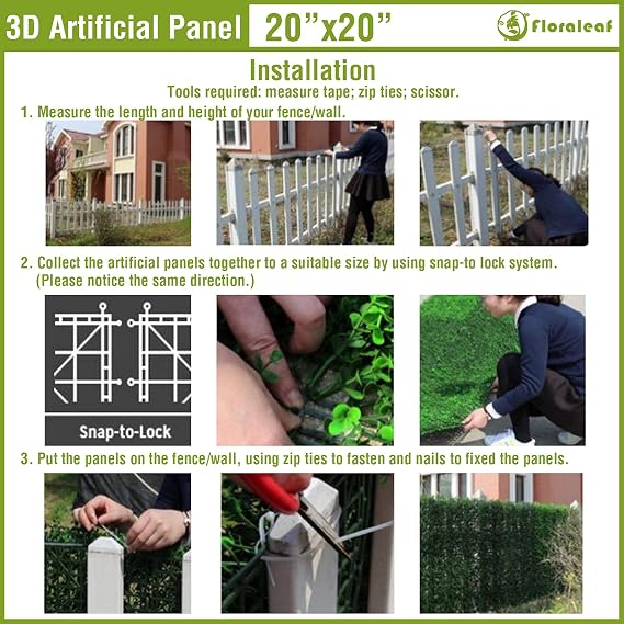 6PCS 20''x20'' Artificial Boxwood Panels Topiary Hedge Plant Privacy Screen Faux Ivy Greenery Grass Backdrop Wall Decor UV Protected for Outdoor Indoor Garden Fence Backyard