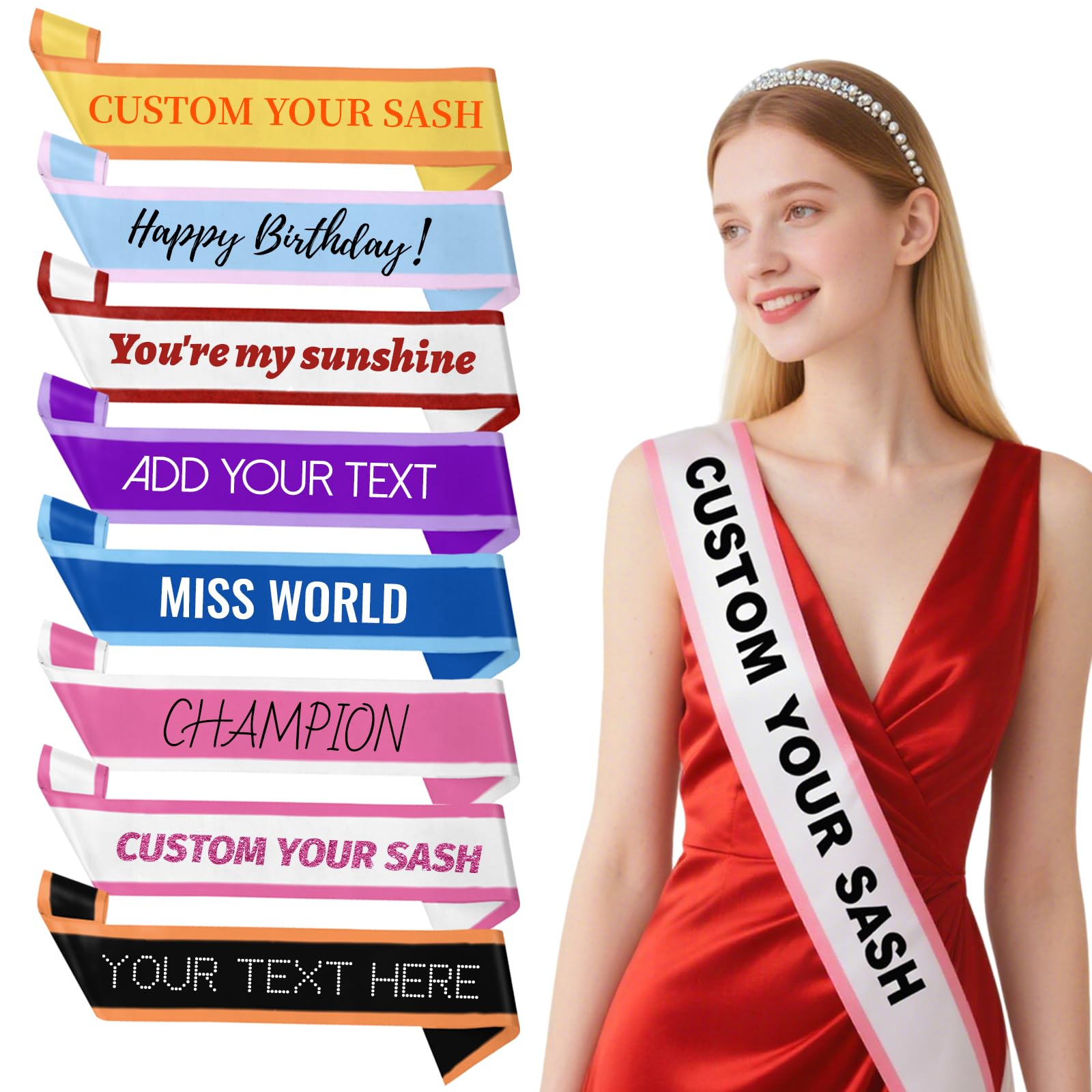 Personalised Sash for Birthday Graduation Party, Custom Sash with Text Logo, Make Your Own Sash, Custom Sashes for Women Men, Customizable Sashes for Pageants Wedding Bachelorette (Style 3)