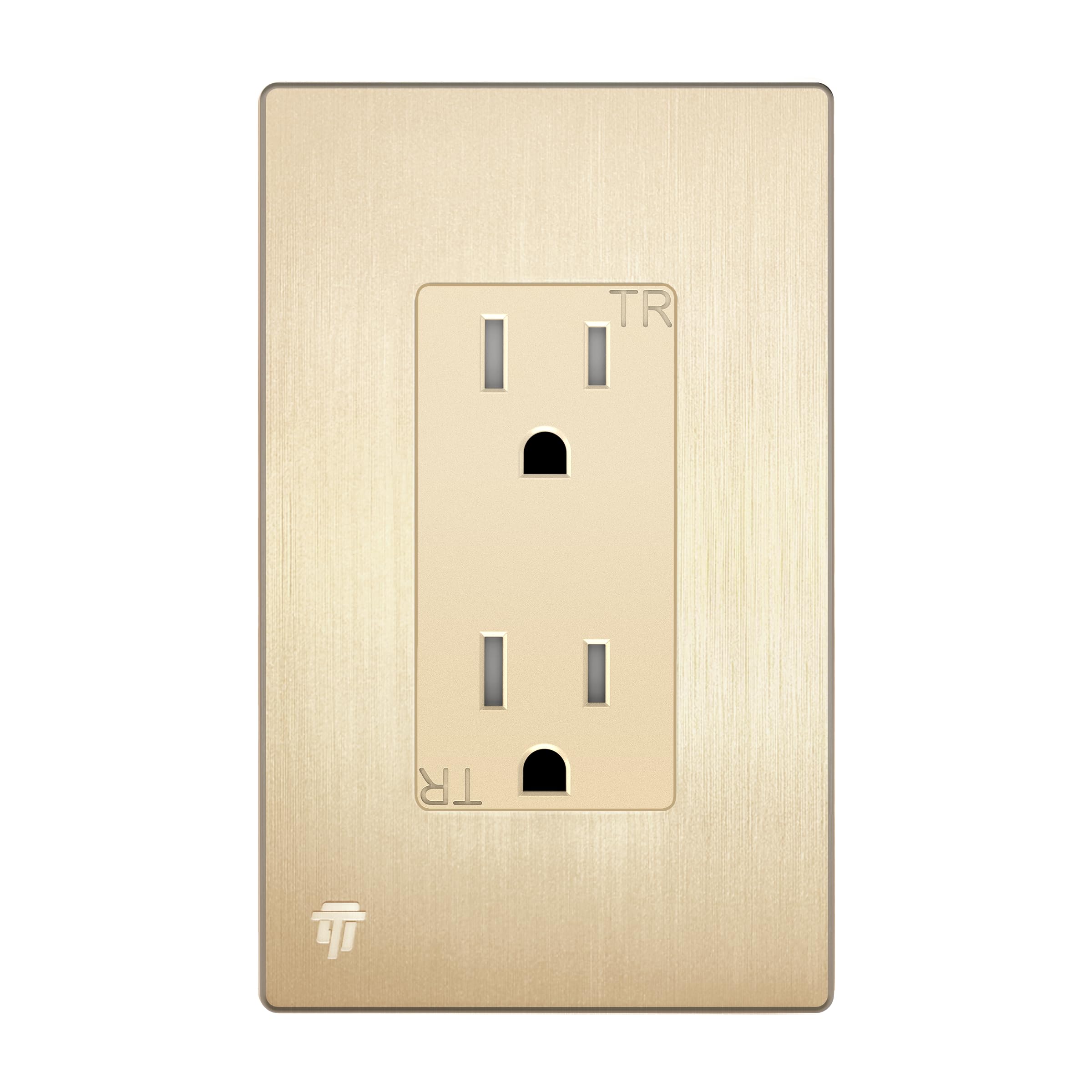 ENERLITES Elite Series Decorator Receptacle Outlet Child Safe Tamper-Resistant, Self-Grounding, Residential Grade, 15A 125V, UL Listed, Wall Plate Included, 61501-TR-GDWBP, Brushed Gold