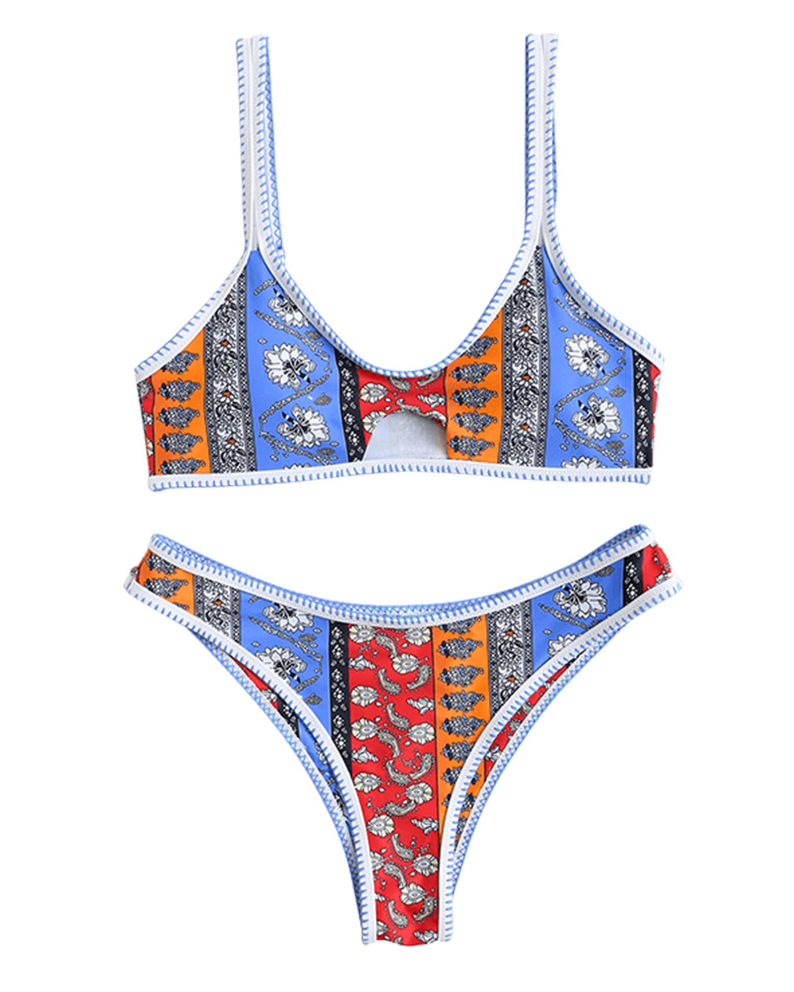 ZAFUL Star Sun Moon Print Bathing Suits for Women Back Criss Cross Lace-up Triangle Bikini