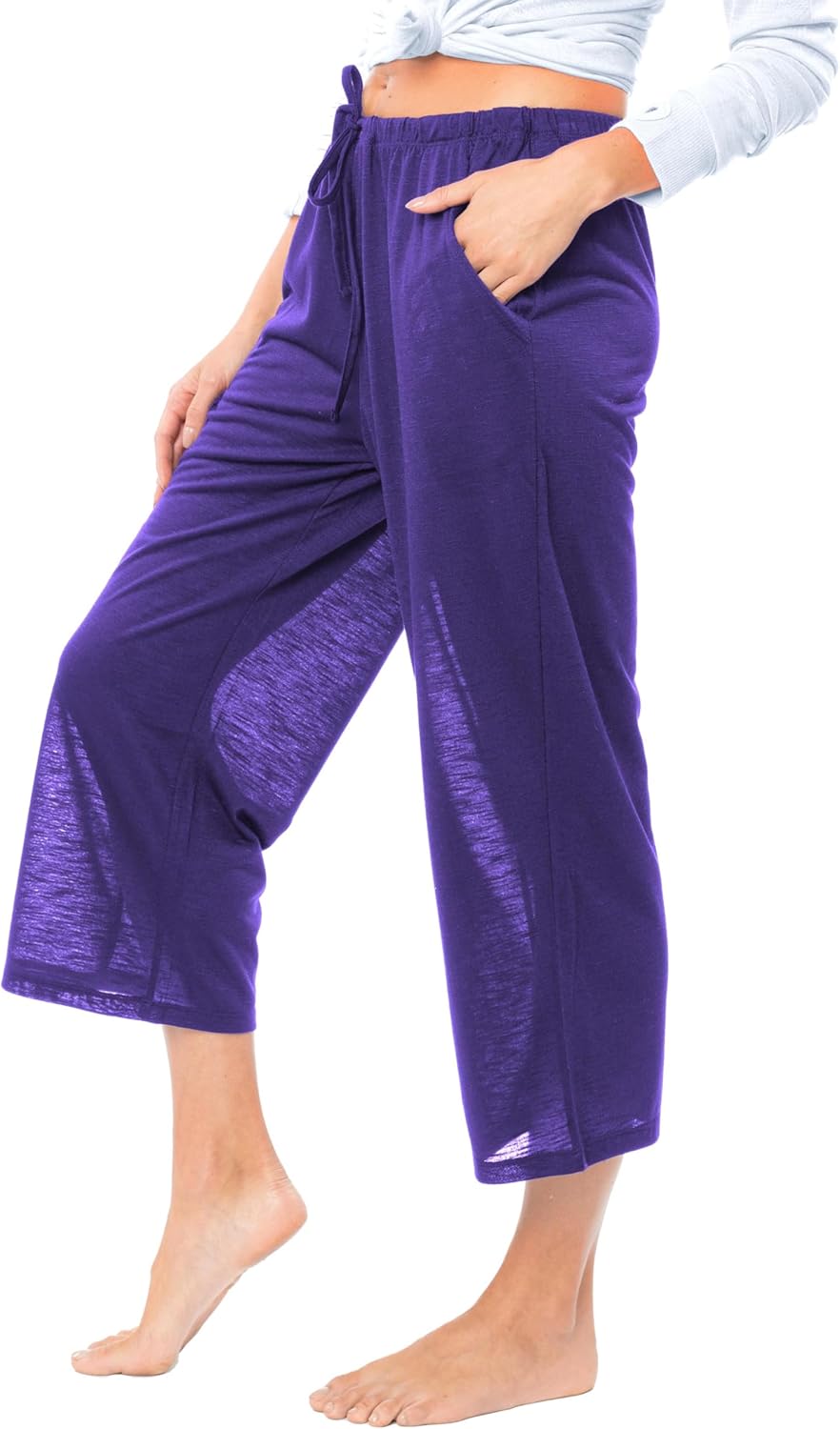 Sexy Basics Women's Capri Length Lounge & Cover Up Spa Pants | Semi Sheer & Flowy Drawstring Bottoms | Multi Packs & Colors