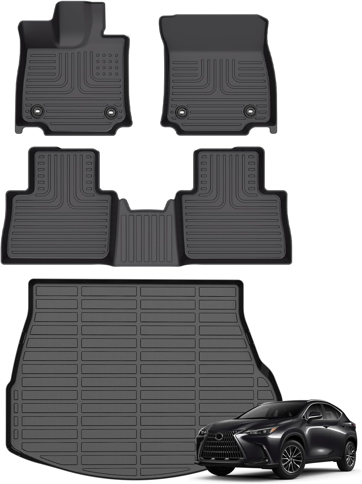 Floor Mats & Cargo Liner for 2022 2023 2024 2025 Lexus NX/NX250/NX350/NX350 F Sport/NX350h/NX450h+/NX450h+ F Sport All Weather Automotive TPE Liners Set Anti-Slip Waterproof Floor Liners Accessories