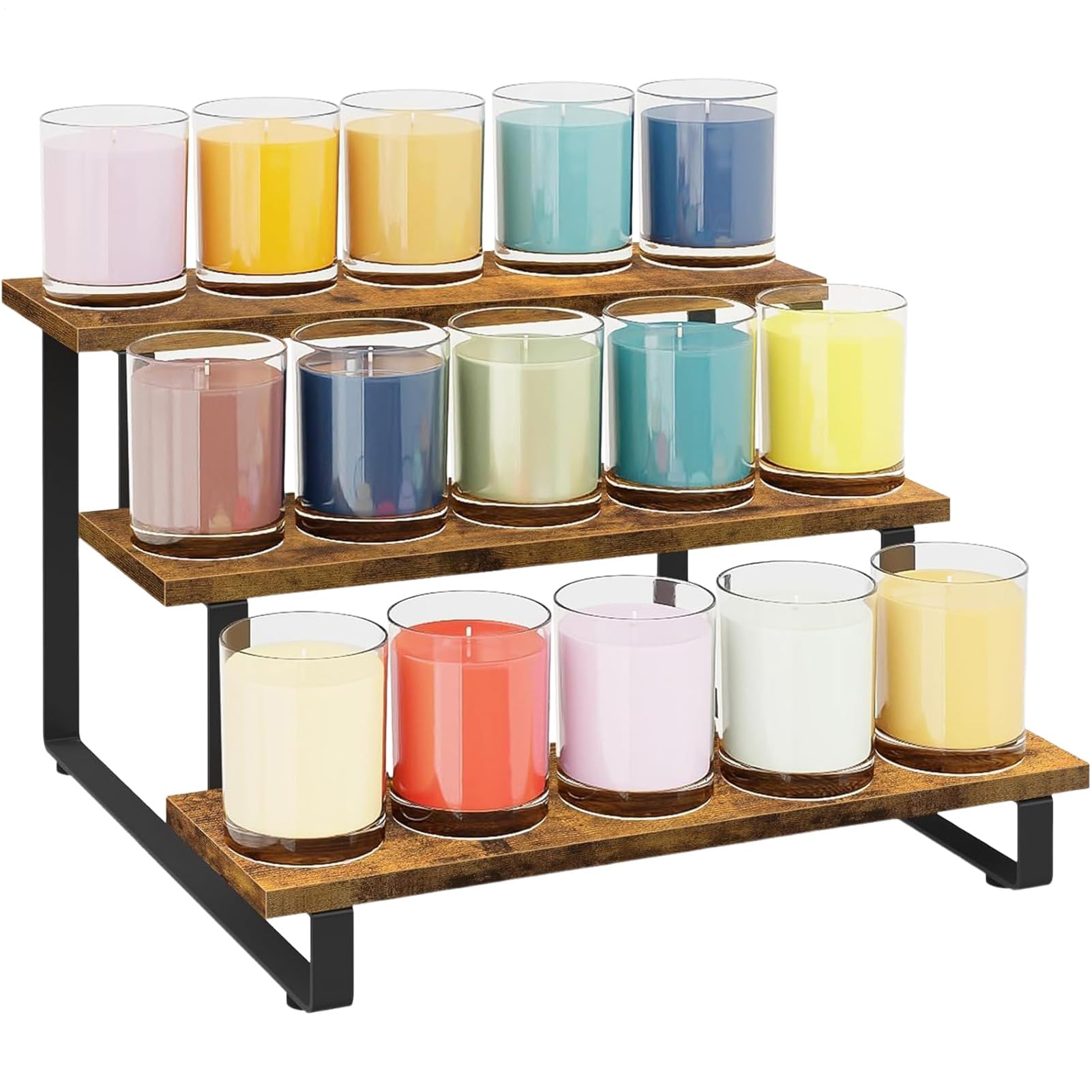 Elevadores de exhibición de madera, soporte de 3 niveles, elevación recta para el hogar, joyería, ferias, mercados, cocina, restaurante, escaparate de estilo rústico