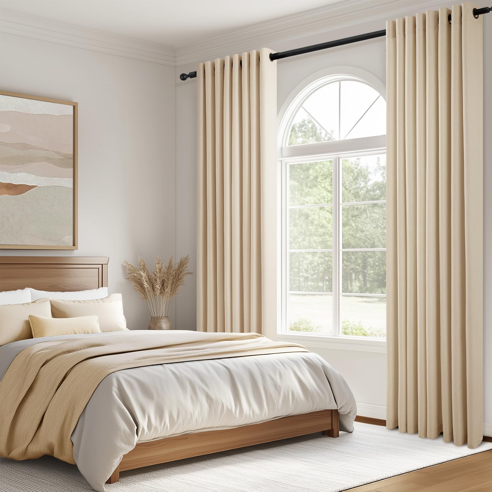 Lot De 2 Grands Rideaux Unis Occultants Avec œillets - 300 X 240 Cm Taupe 86579985