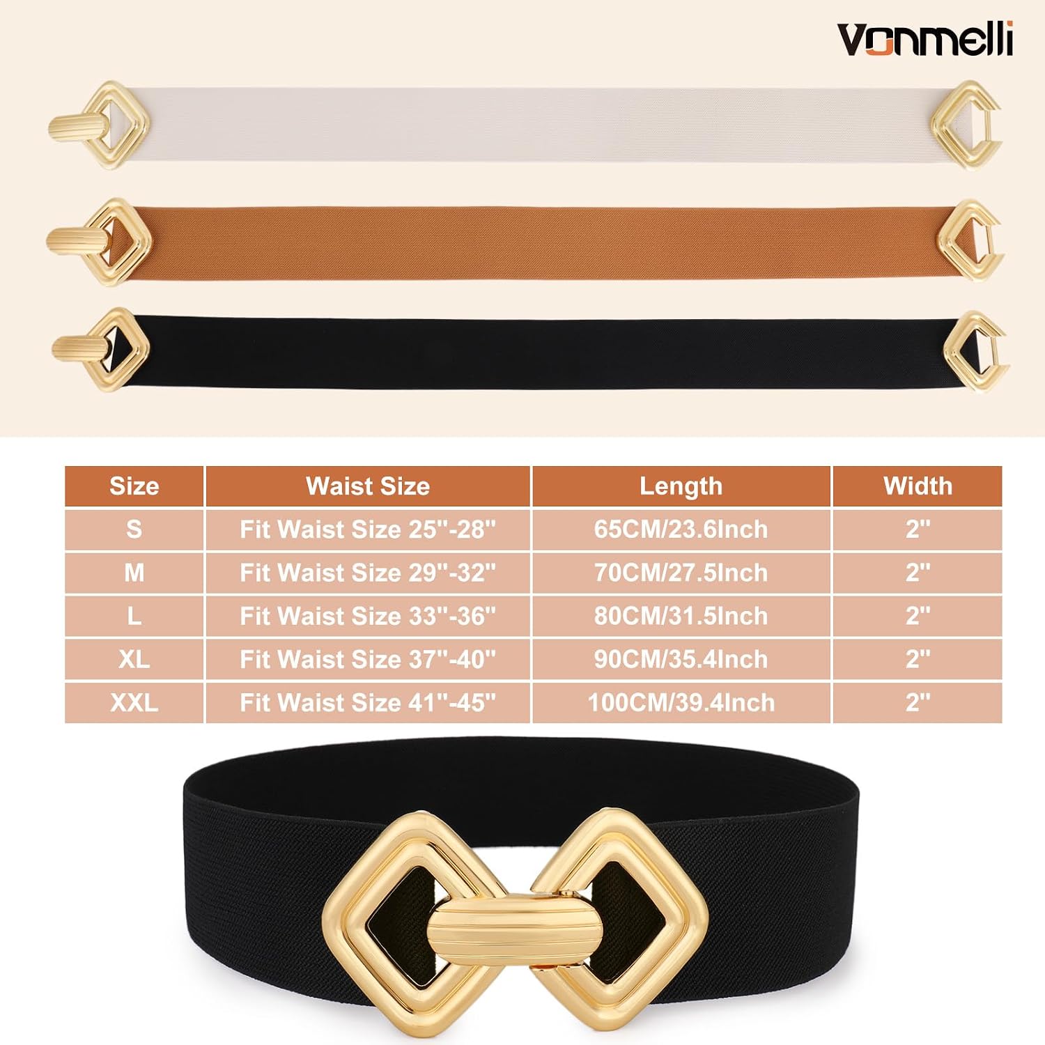VONMELLI Women Wide Elastic Belt Vintage Stretchy Waistband with Retro Gold Buckle for Dresses