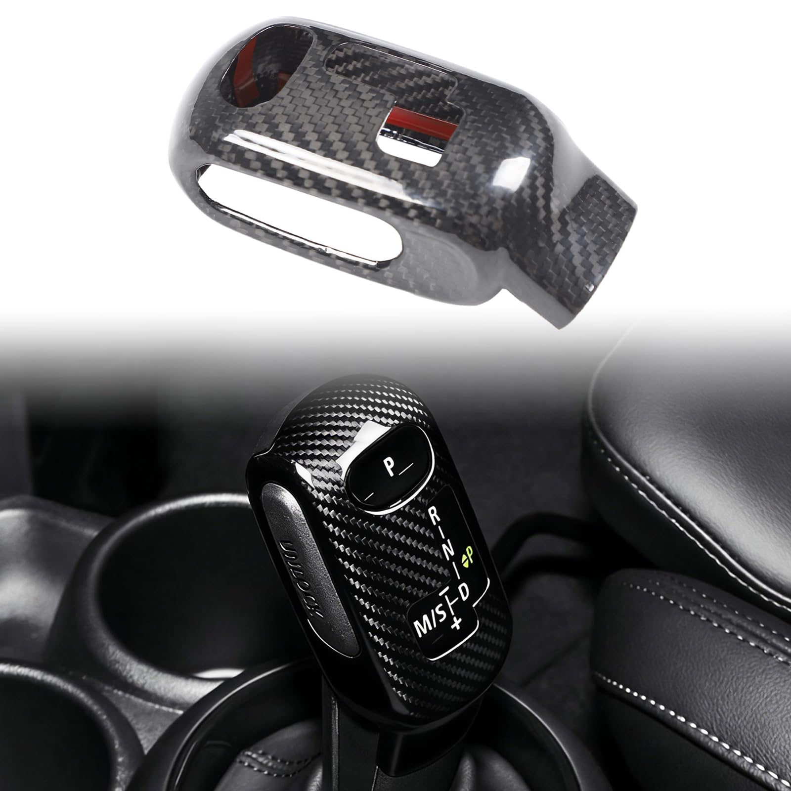 METYOUCAR Copertura adesiva per pomello del cambio dell'auto, in fibra di carbonio, per @B & M & W Mini Cooper F54 F55 F56 F57 F60 2020-2023, copertura protettiva per la testa del cambio (nero)