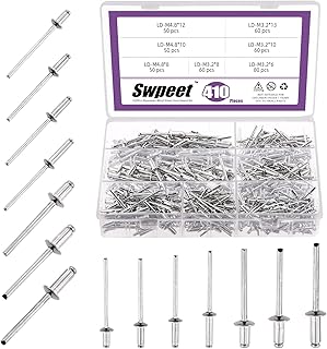 Swpeet 410Pcs 1/4" 5/16" 3/8" 1/2" Small Flange Aluminum Blind Rivets Kit, Silver Pop Rivets Open End Type Pop Rivet for Indoor and Outdoor Use