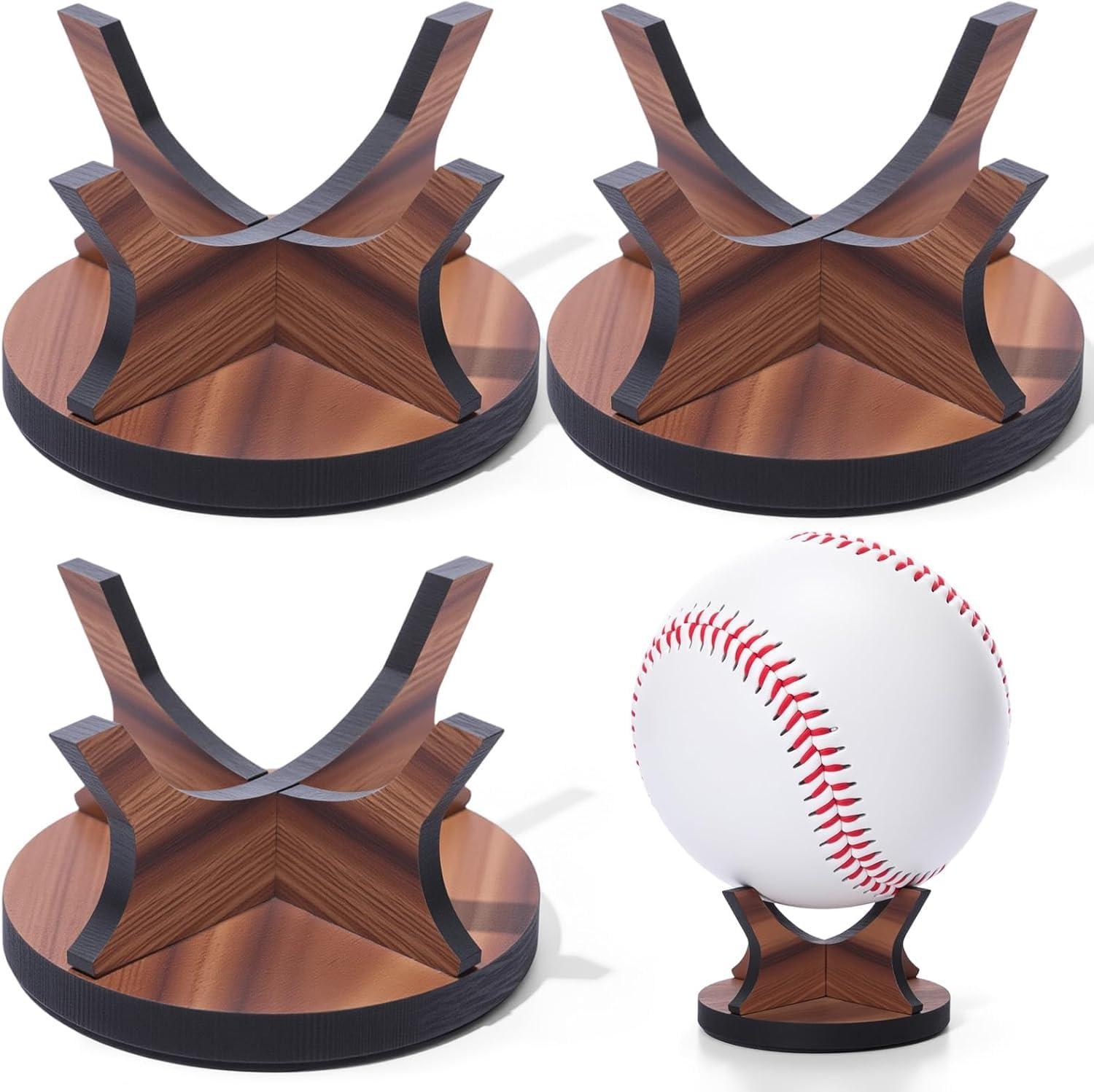 Walnut Small Ball Stand Holder Sport Ball Display Rack Baseball Display Stand with Non-slip Rubber Pads for Baseball Golf Softball Tennis Spheres, Wood (3)-image-36
