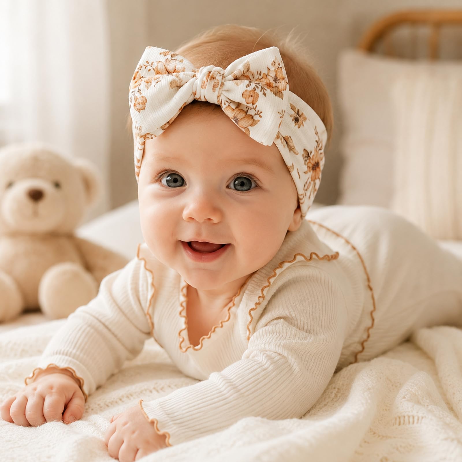1 Pezzo Fiocco Stampato per Capelli Neonata – Fascia in Cotone Elasticizzato, Per Circonferenza Testa 36-40cm, Morbido Copricapo per 0-3 Anni, Ideale per Uso Quotidiano e Foto