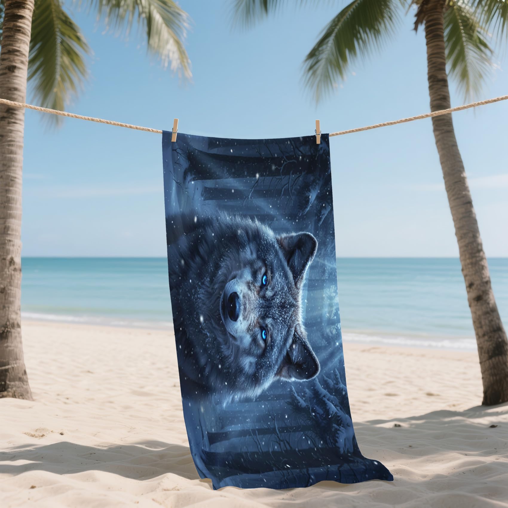Serviette de Plage XXL Microfibre Loup Animaux Sauvages Safari, Drap de Plage Séchage Rapide Anti Sable & Légère, Serviette de Bain Grande Taille 200x200 cm, Accessoire & Cadeau été
