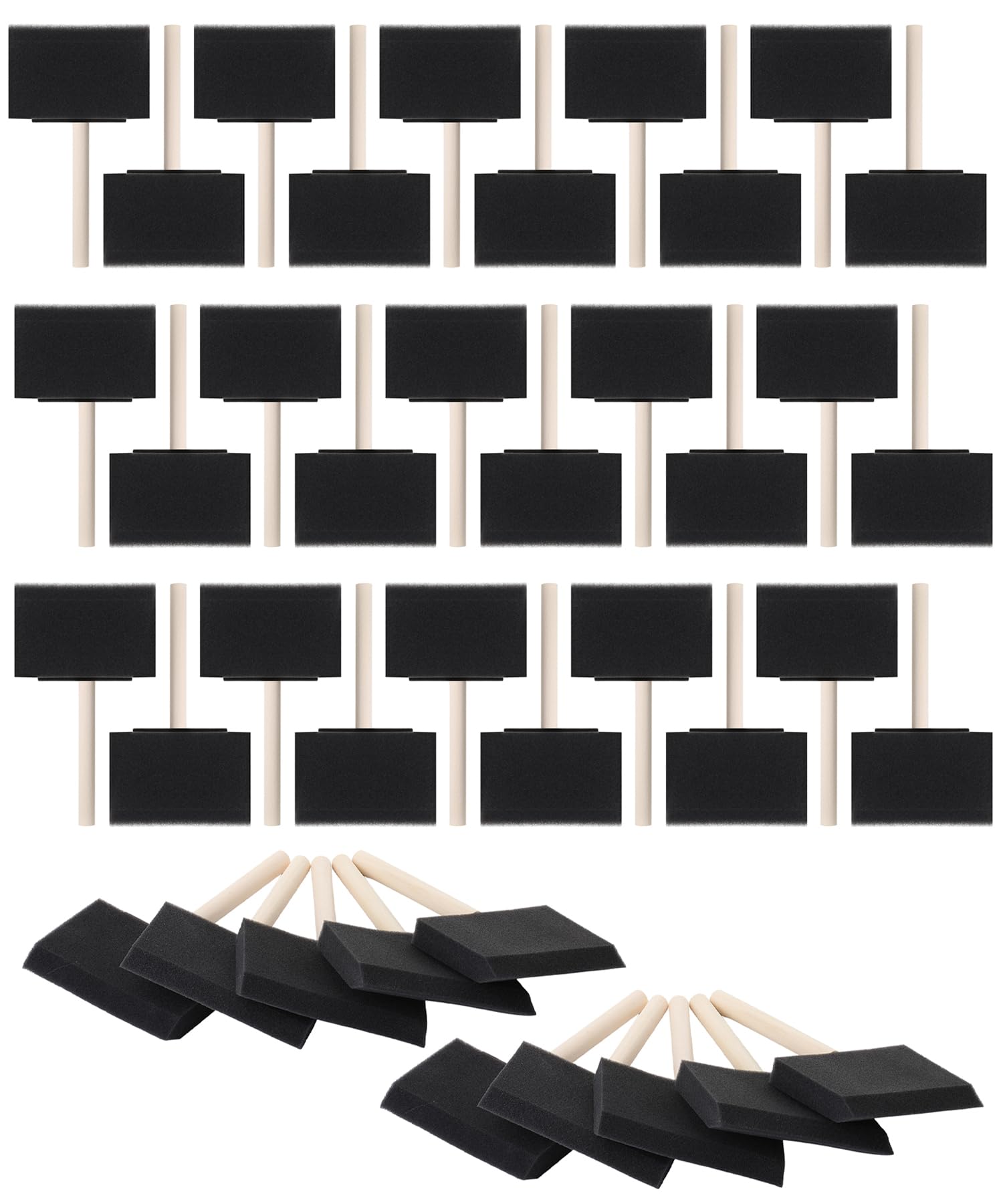 Bates- Foam Paint Brushes, 4 Inch, 40 Pack, Black Foam Brushes for Painting with Lightweight Wooden Handles