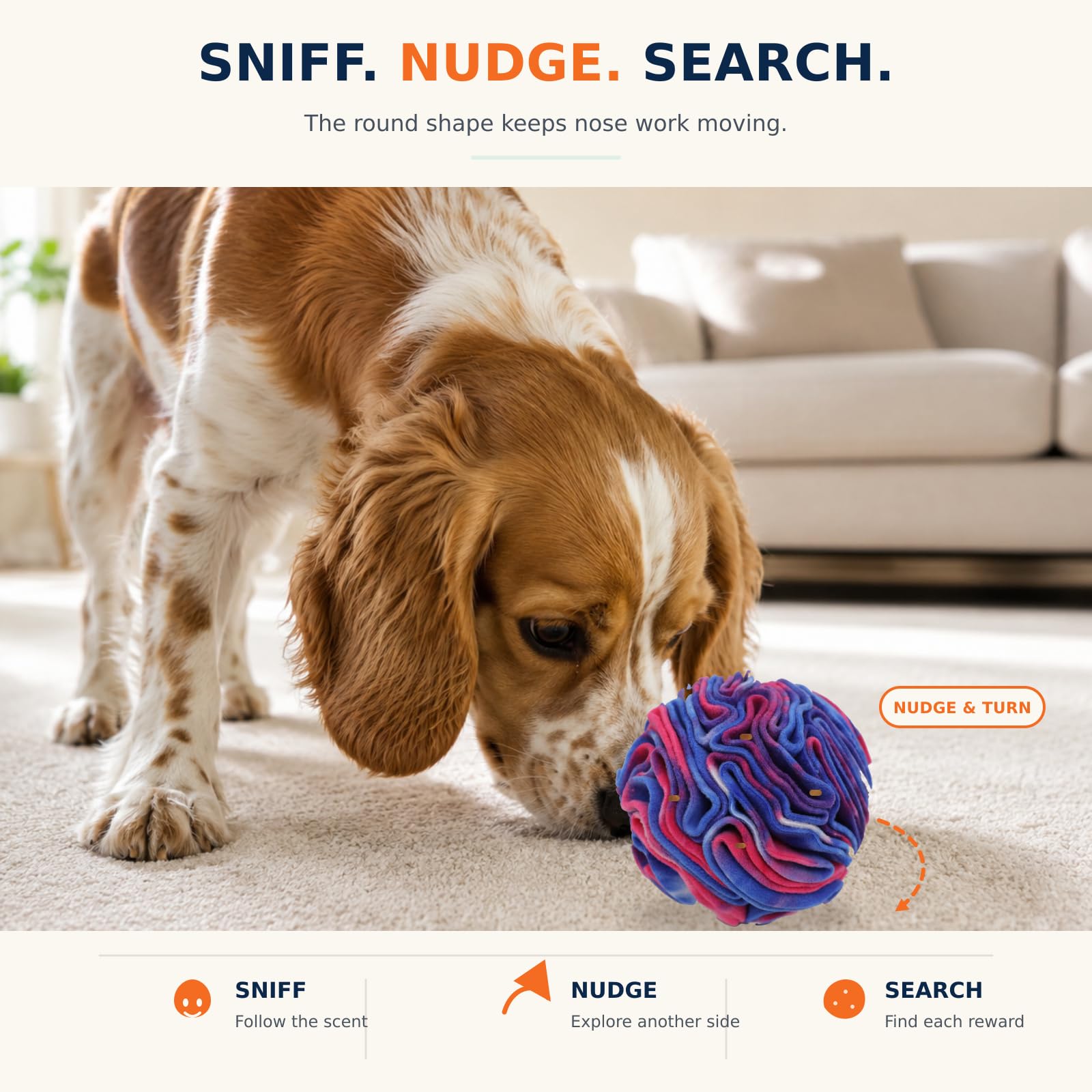 Ablechien Schnüffelball für Hunde, Finden Sie das versteckte Essen, interaktives Hundespielzeug gegen Langeweile, weiches Polarfleece, maschinenwaschbar, Schnüffelball, Linderung von Angstzuständen,