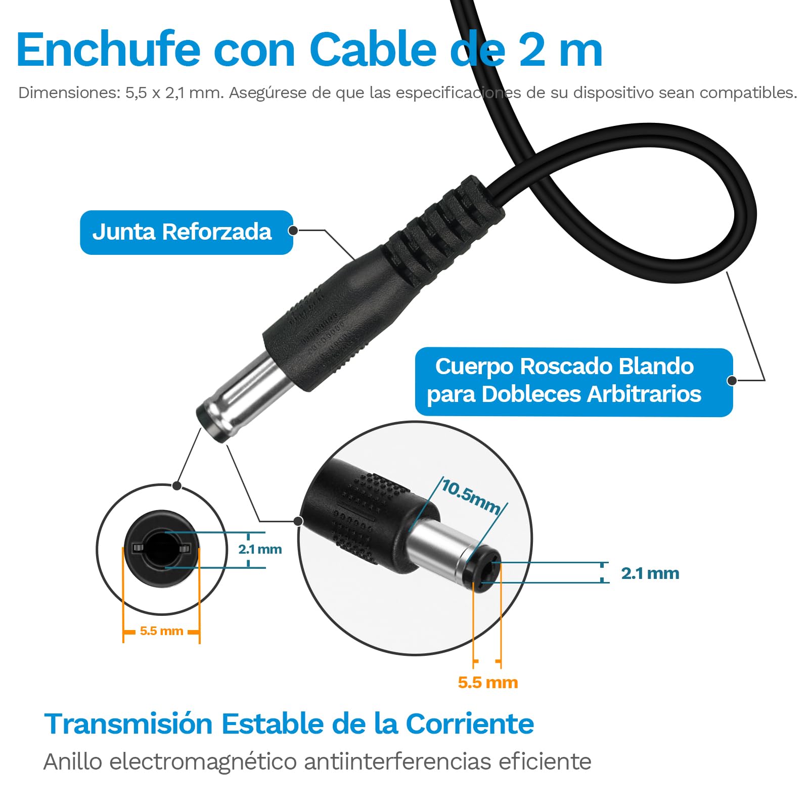 Transformador 220V A 12V - Cargador Universal 200-240V 50-60HZ, Adaptador 12V 2A 220V 24W, Cargador Portatil Universal, ara Tiras LED, Routers Inalámbricos, HUB, Interruptor, 2 Metros Cable