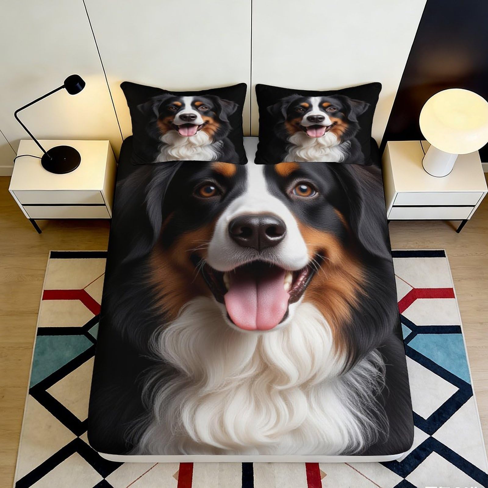 3D Printed Bernese Mountain Dog Fitted Sheet Microfiber Soft Breathable Dog Face Bed Cover for Bedroom Decor 90x200x25cm