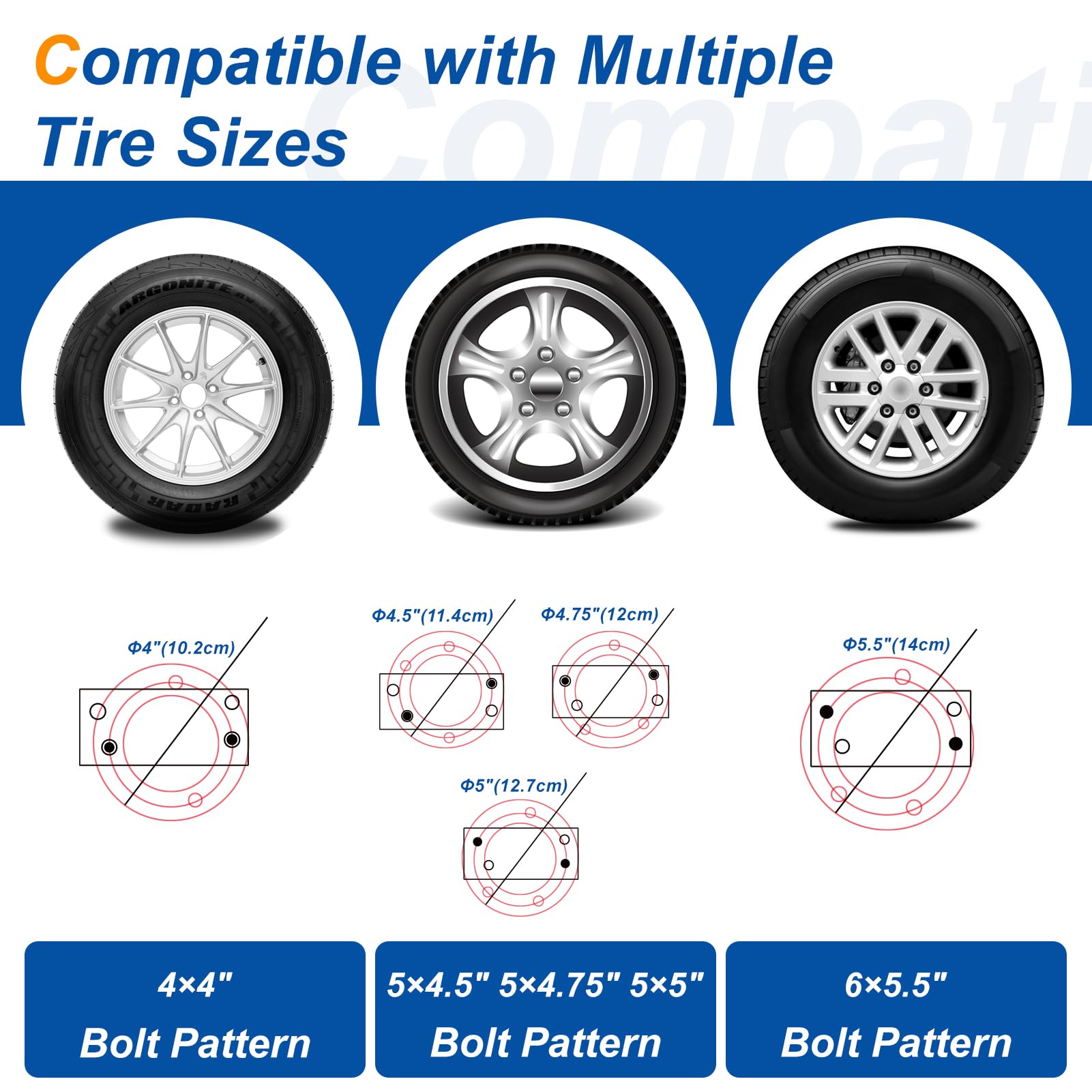 TRVL FIELDER Supporto per pneumatici di scorta per rimorchi per barche, portapassi, Heavy Duty può contenere fino a 150 LBS, adatto per ruote da 4 e 5 e 6 Lugs Trailer su 4", 4,5", 4,75", 5" e 5,5"