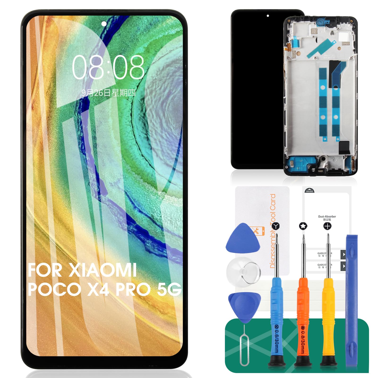 For Xiaomi Poco X4 Pro 5G LCD Display For Xiaomi Poco X4 Pro 5G Screen Replacement 2201116PG Touch Digitizer Assembly Repair Kits (Black,With Frame)