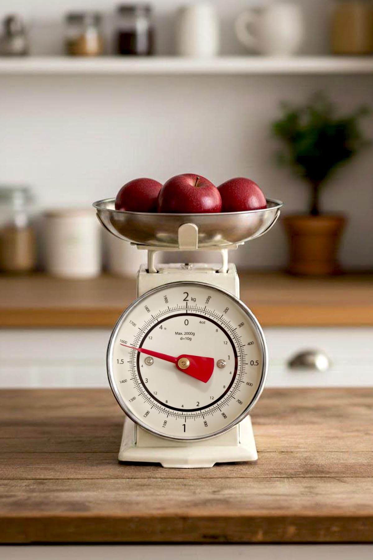 Analogowa waga kuchenna w stylu retro 2 kg – mechaniczna waga domowa w stylu 90. z misą ze stali nierdzewnej, bez baterii