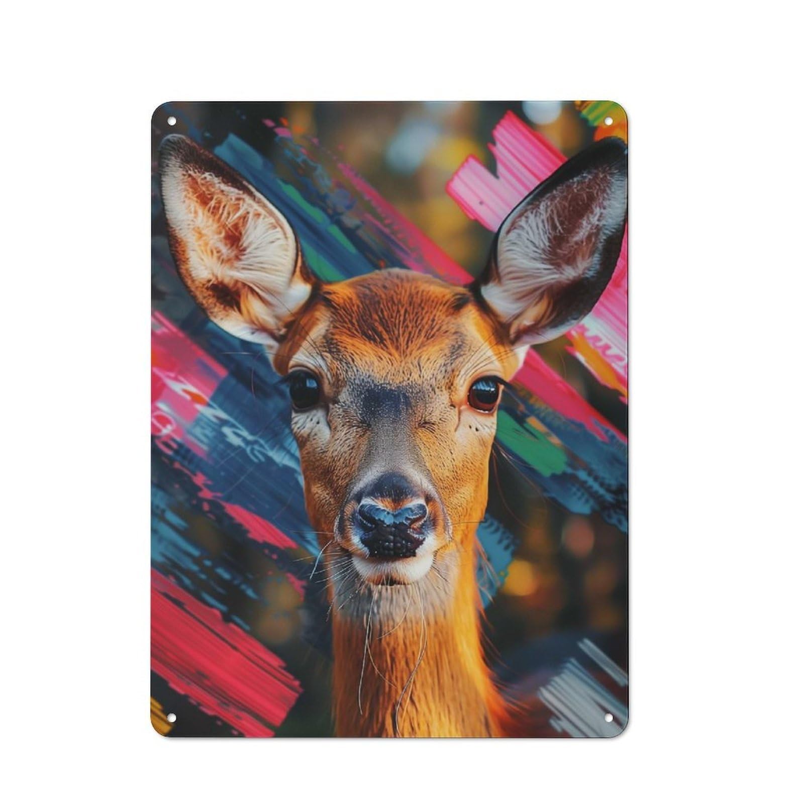 Junmoney Deer Portrait With Abstract Background Retro-Style Tin Sign 40X30cm For Kitchen Or Home Bar, Suited To Kitchen Decor Lovers