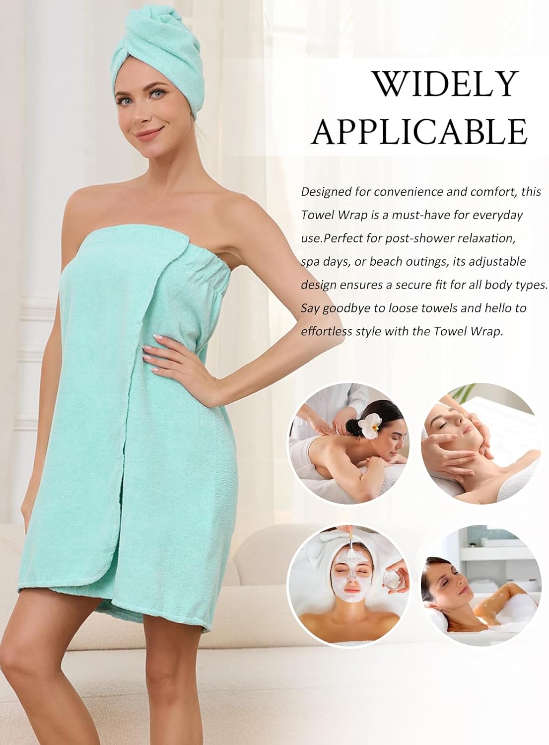Air Curvey Soft Wrap Towel for Women Lightweight Spa Body Wrap Shower Wrap Robe Adjustable Closure Bathrobe with Pocket Blue S/M - Image 4