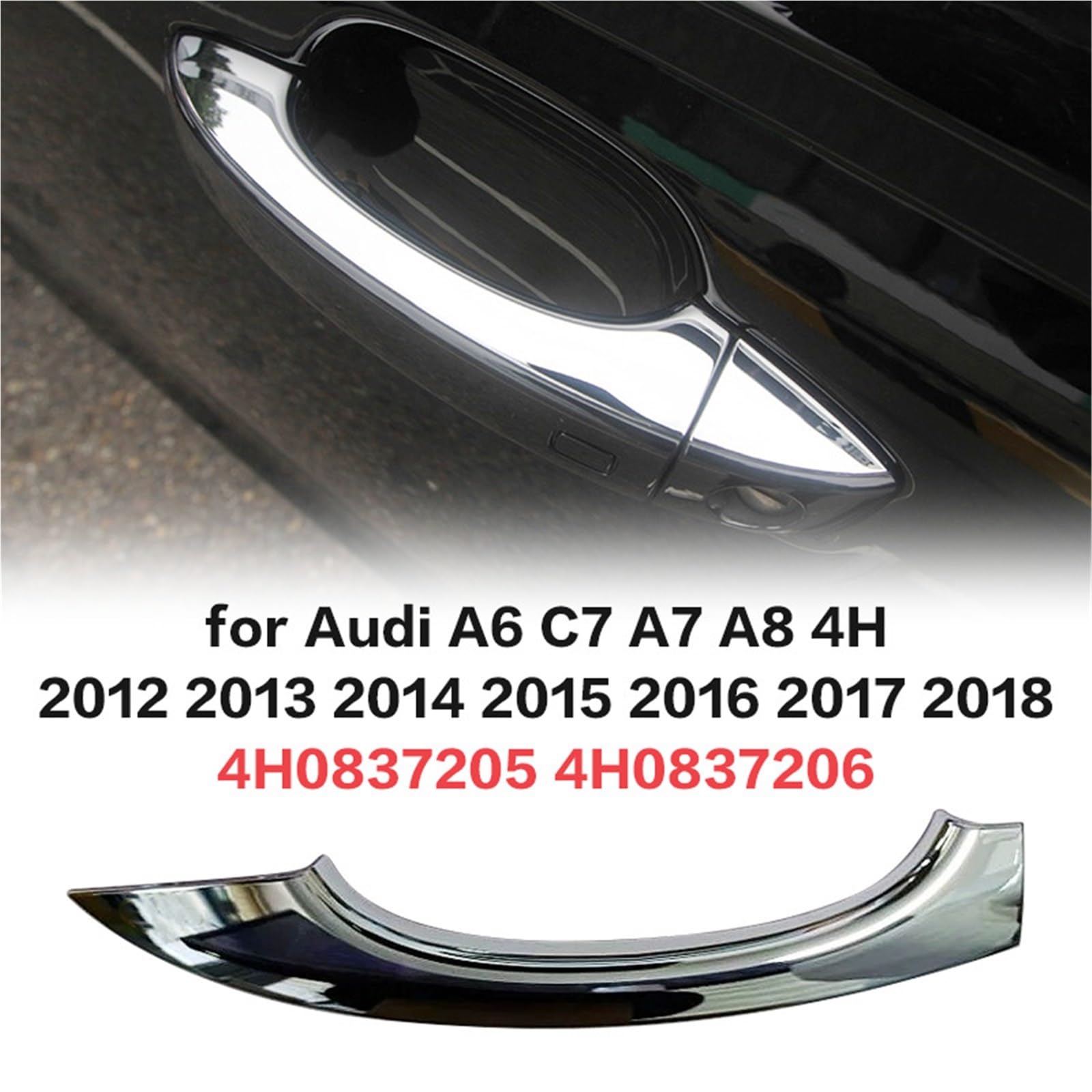 Uchwyt do drzwi klamka zewnętrzna Osłona klamki zewnętrznej drzwi samochodowych pasująca do Audi A6 C7 A7 A8 4H 2012-2018 0837205 4H0837206(Front Left)