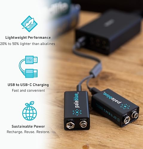 Miniatura 3 de Pale Blue - Baterías inteligentes recargables de 9 V con cargador USB, iones de litio de 9 voltios y 500 mAh, se cargan menos de 1 hora, más de 1000