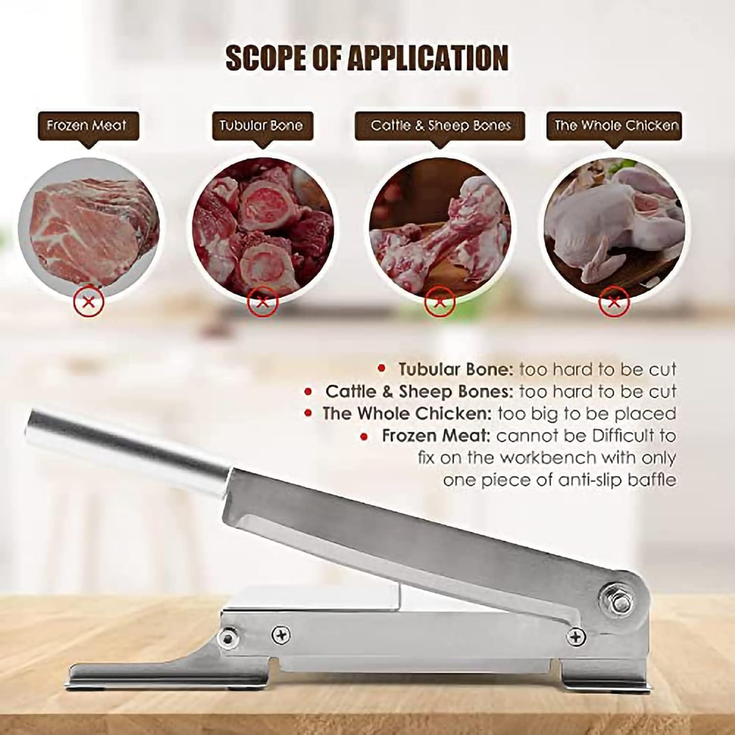 Stainless Steel Guillotine Commercial Chicken Duck Fish Slicer, Beef Frozen Small Cutter, Manual Meat Slicer Meat Bone Cutter Machine for Meat/Frozen/Fish/Steak