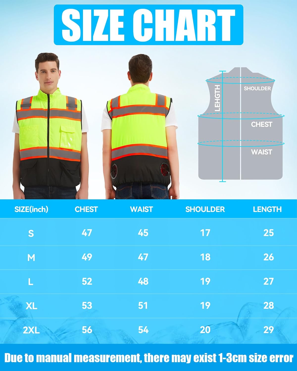 Safety Cooling Vest Jacket with 2 Fans - Men and Women 21V Air Conditioner Lightweight Vests, With 20000mAh Battery