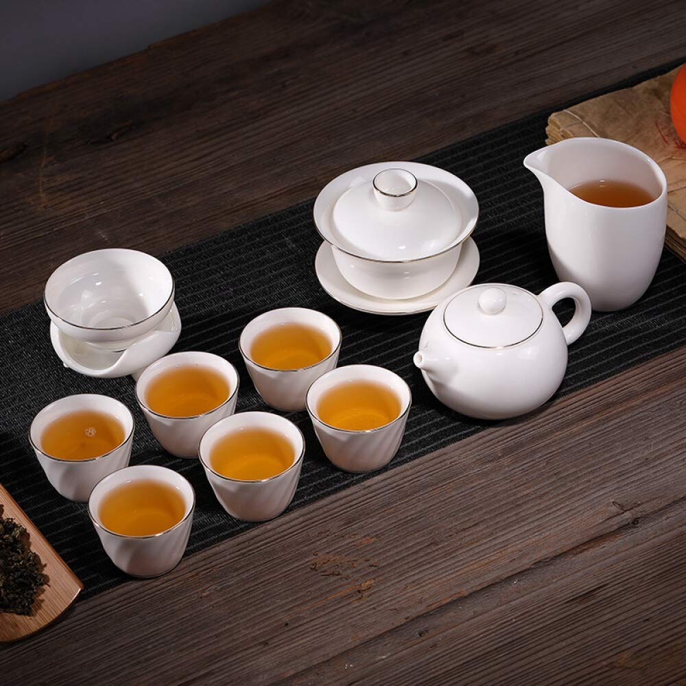 Service à thé en céramique Simple et Moderne, Ensemble Complet de thé ondulé à l'eau, Petit Coffret Cadeau en Porcelaine Blanche,Tasses à thé et soucoupes