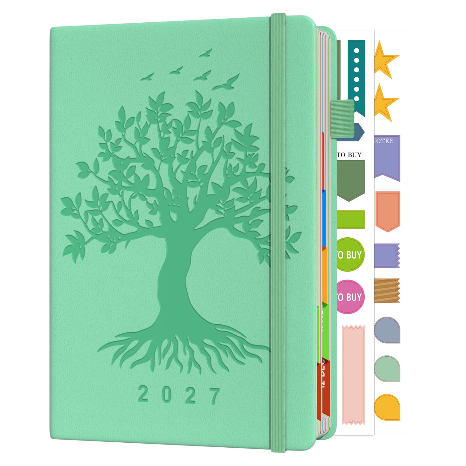Sailingvan 2027 Diary Page a Day, January -December 2027, Diary 2027 Day Per Page Daily Planner, Monthly Overview with Colorful Tabs, Elastic Strap, Pen Loop & Inner Pocket, Stickers (8.5'' x 5.8'')
