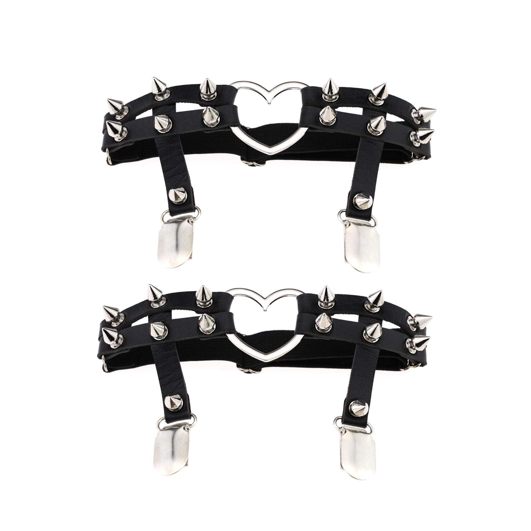 alisikee 2PCs Adjustable Heart Leg Garter with Anti-Slip Clips, Elastic Studded Thigh Garter for Halloween Parties Cosplay