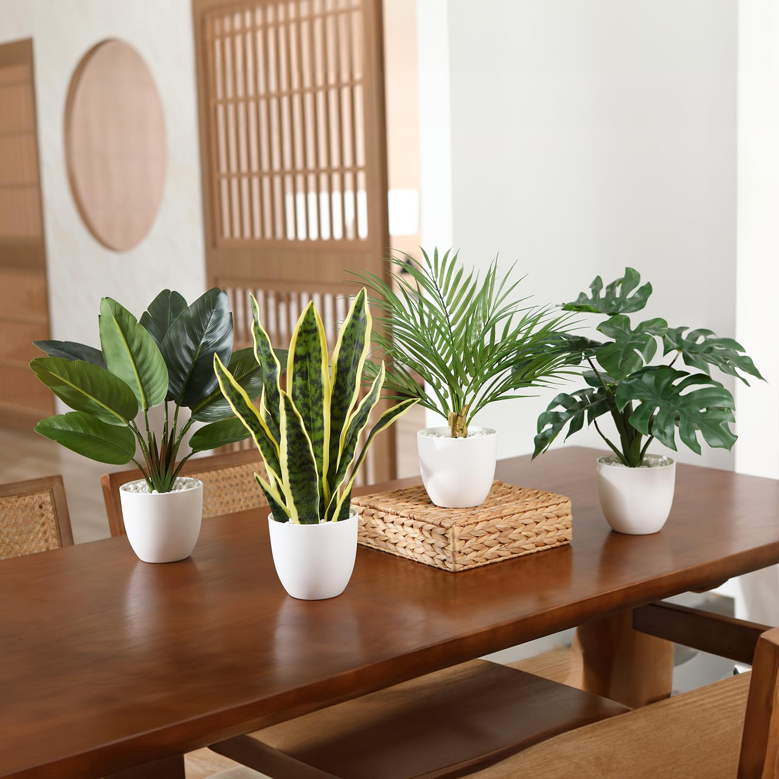 SOGUYI Kunstpflanze 40cm Künstliche Pflanzen im Topf Für Indoor Decor Home Schreibtisch Badezimmer Schlafzimmer Wohnzimmer Dekoration(4 Pack)