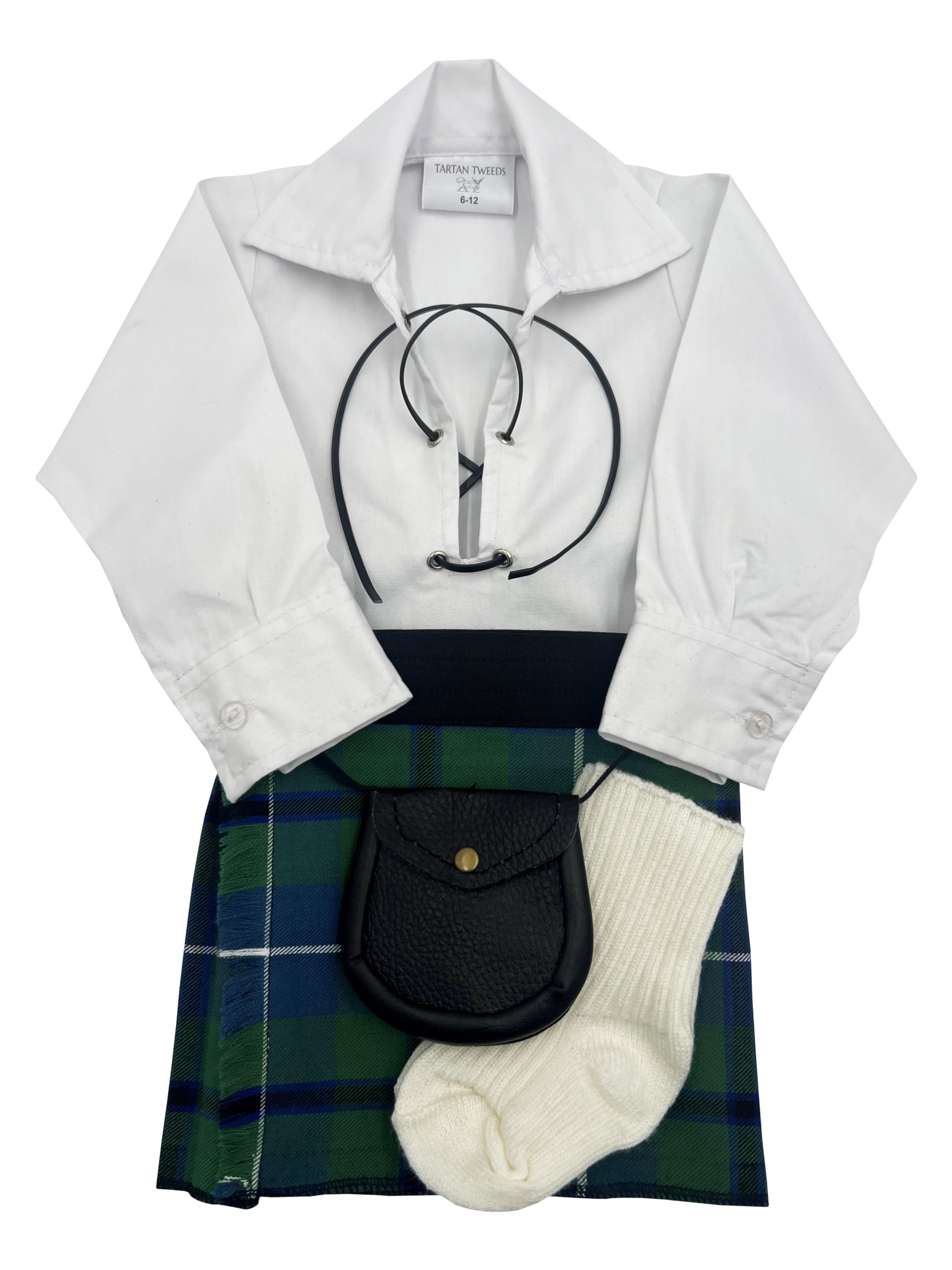 Tartan Tweeds Baby Kilt Outfit, Adjustable Waistband, Shirt, Hose, Sporran, Unisex (Douglas Ancient, 12-24 Months)