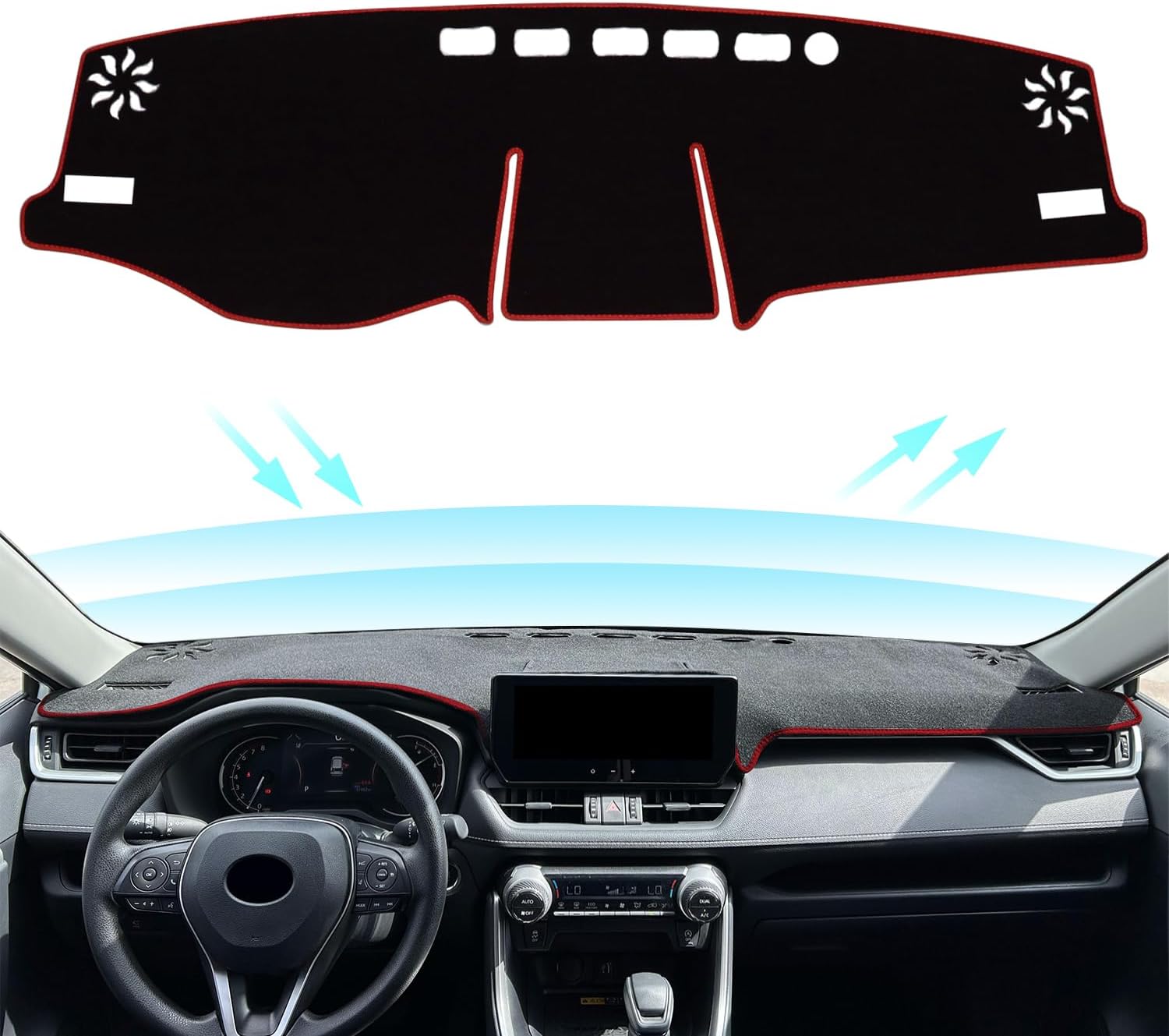 REMOCH for Toyota Rav4 Accessories 2019 2020 2021 2022 2023 Dash Cover Dashboard Cover Mat Custom Fit Center Console Cover Sunshield Protector RAV 4 Pad(Red Trim)