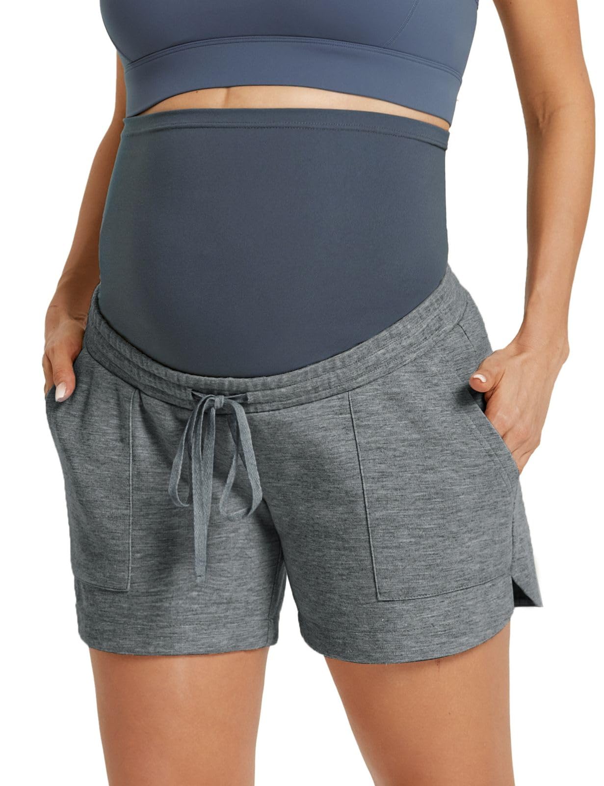 Maacie Pantalones cortos de maternidad 2026, pantalones cortos deportivos de cintura alta, pantalones cortos casuales con bolsillos