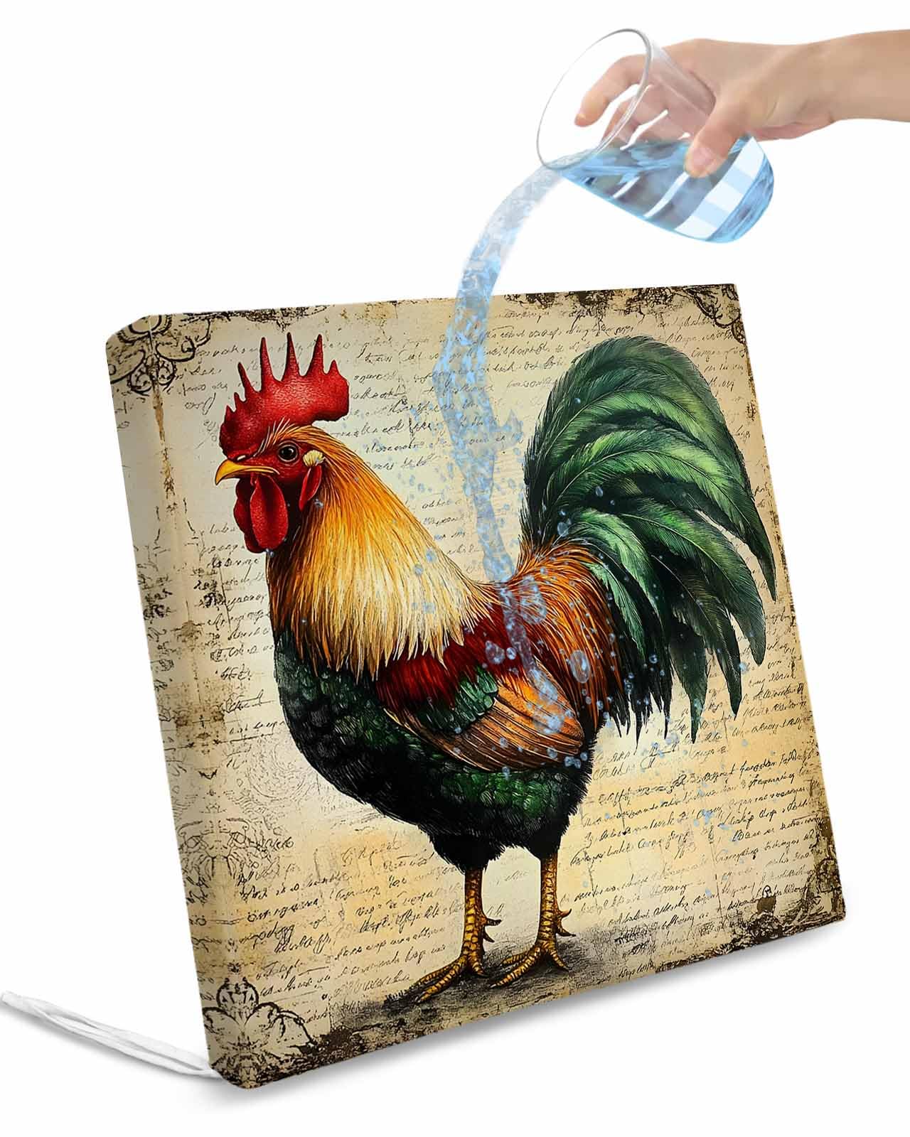 Hokiten Vintage Rooster Outdoor Cushion Chair Cover Set of 2 - Waterproof Couch Seat Covers, Retro Farmhouse Country Animal Patio Furniture Protector Cushions Slipcovers for Sofa/RV, 22