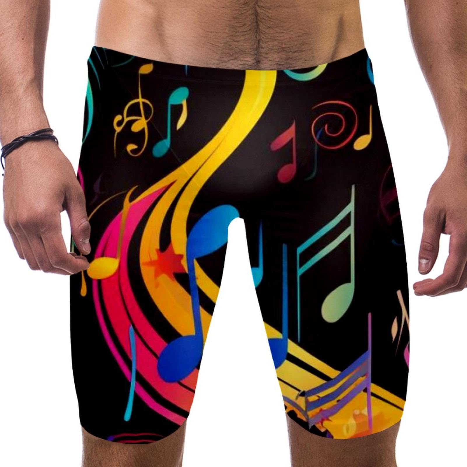 Colorful Music Notes Swimsuit for Men & Boys,Competition Lap Swim Suit, Square Leg Endurance Training