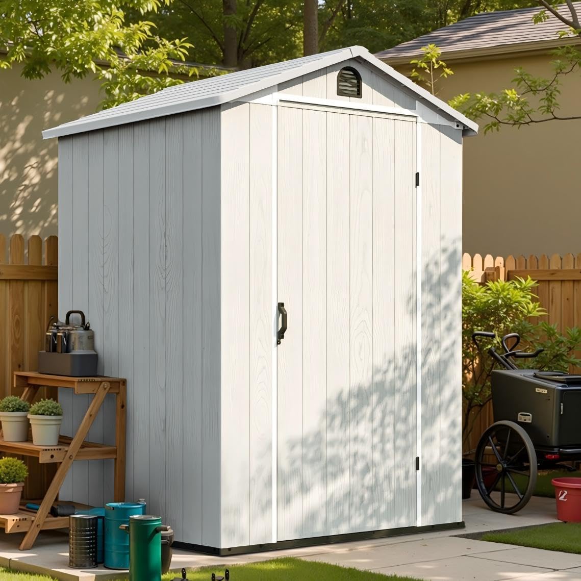 Patiowell 4x4 FT Resin Storage Shed with Floor, Light Gray