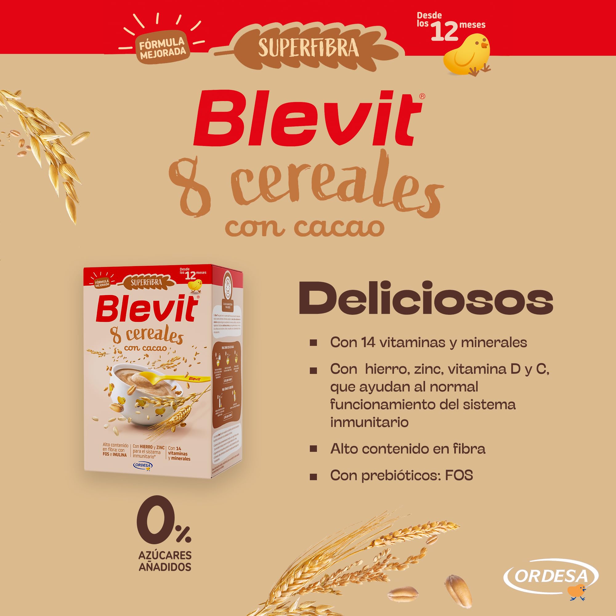 Blevit Superfibra 8 Cereales con Cacao 500g Papilla para Bebé desde 12 Meses