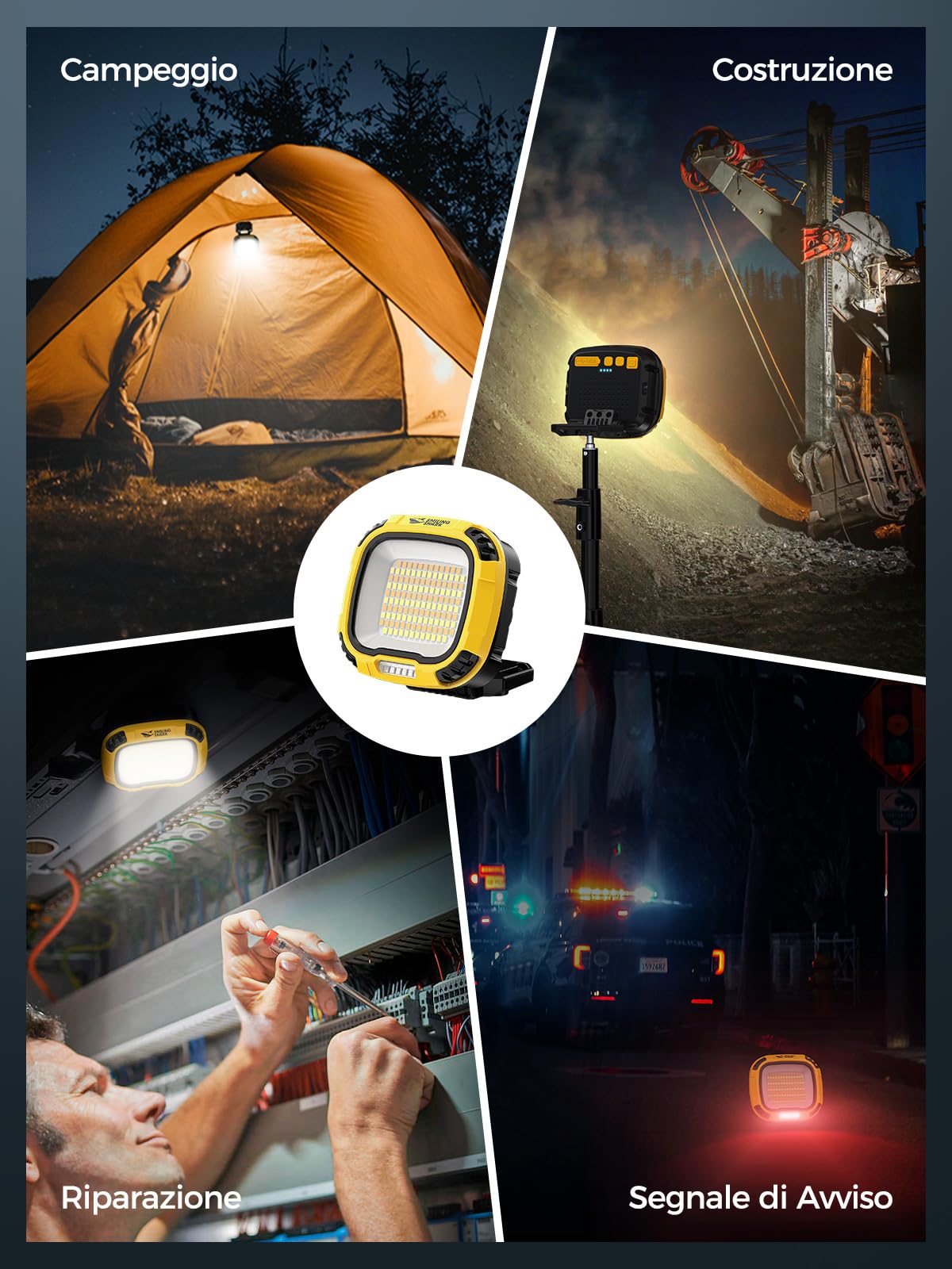 Smiling Shark Lampada Lavoro, LED Lampada Officina 7500mAh Ricaricabile Impermeabile 18 Modalità Luminose Portatile Luce Ispezione con Magnetica per Campeggio Riparazione Garage laboratori Emergenza