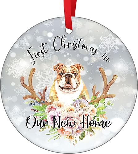 Adorno de Navidad de Bulldog Inglés 2021, adorno para el nuevo hogar, Bulldog inglés en nuestro nuevo hogar, decoración de árbol de Navidad, adorno
