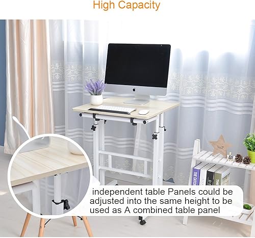 Vista 23 de soges Escritorio móvil de pie de altura ajustable, escritorio rodante para computadora de pie pequeño, estación de trabajo sobre ruedas, escritorio