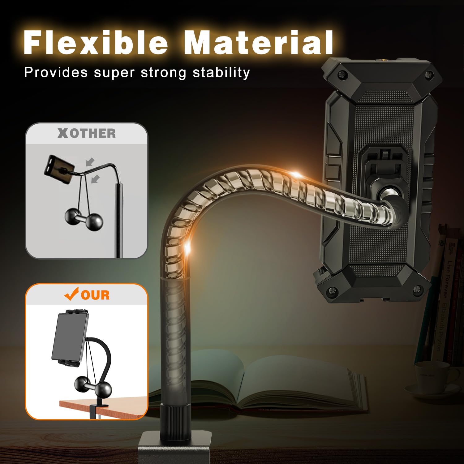 JUBOURI Support Tablette avec col de Cygne de, Support Tablette Bureau, Support de Tablette, Porte Tablette Rotatif à 360°, Support pour iPad, Téléphones Ou Autres Appareils avec 4,5 À 13,5"