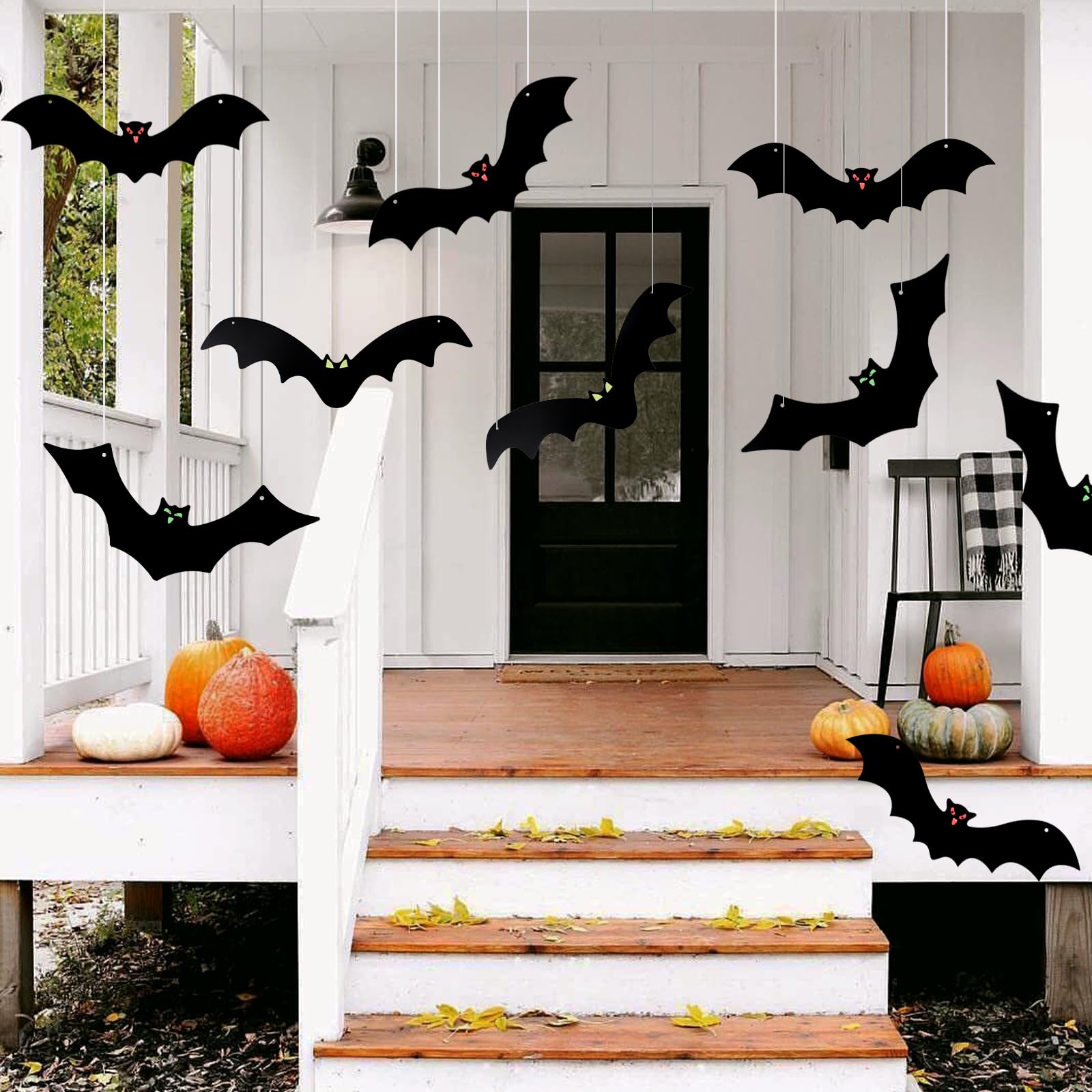 Hanging Bats Halloween Decorations –12pcs Glow in The Dark Bat Decoration, Large Scary Halloween Bats for Indoor Outdoor, Spooky Hanging Bat Halloween Decor for Wall, Tree & Yard (12)