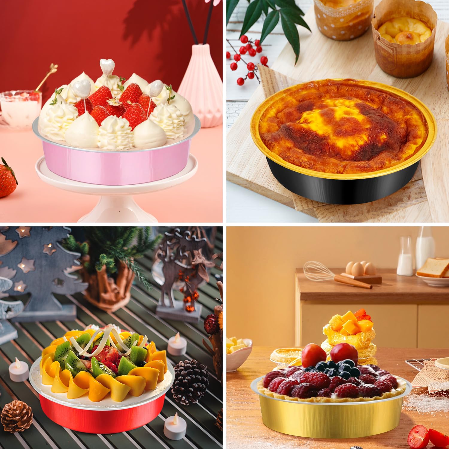 LNYZQUS - Mini moldes para tartas de 8 onzas con tapas, paquete de 50 unidades, moldes desechables de aluminio para tartas pequeñas de 4 pulgadas, moldes individuales para tartas de queso, crema